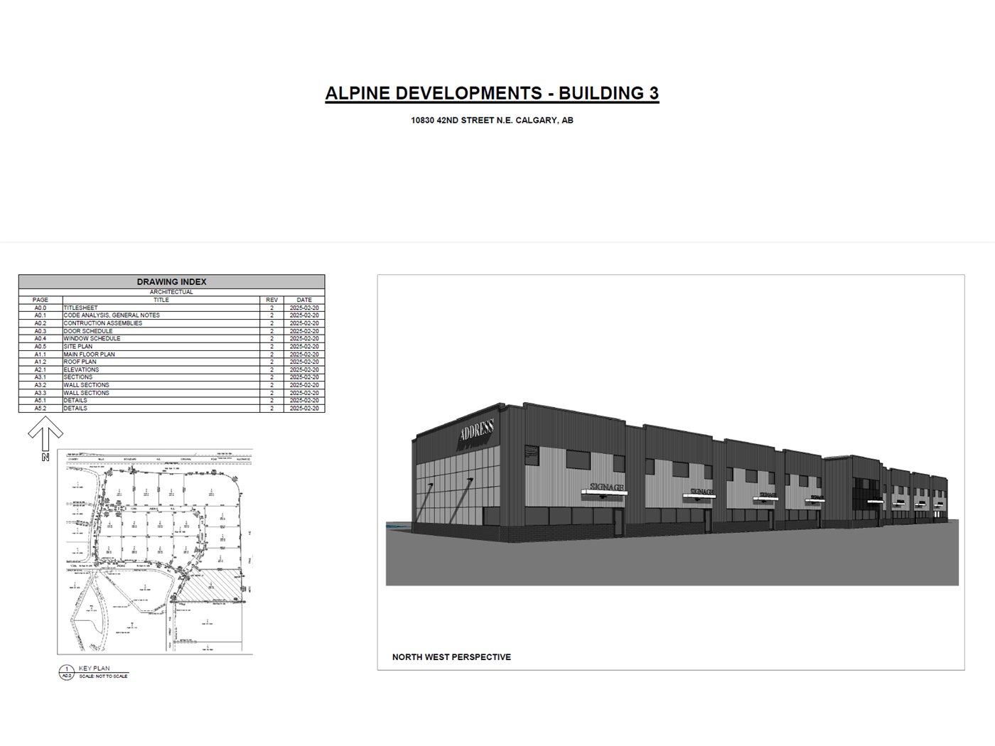 Electrical drawing sheet showing a site plan, panel schedule, and elevation rendering